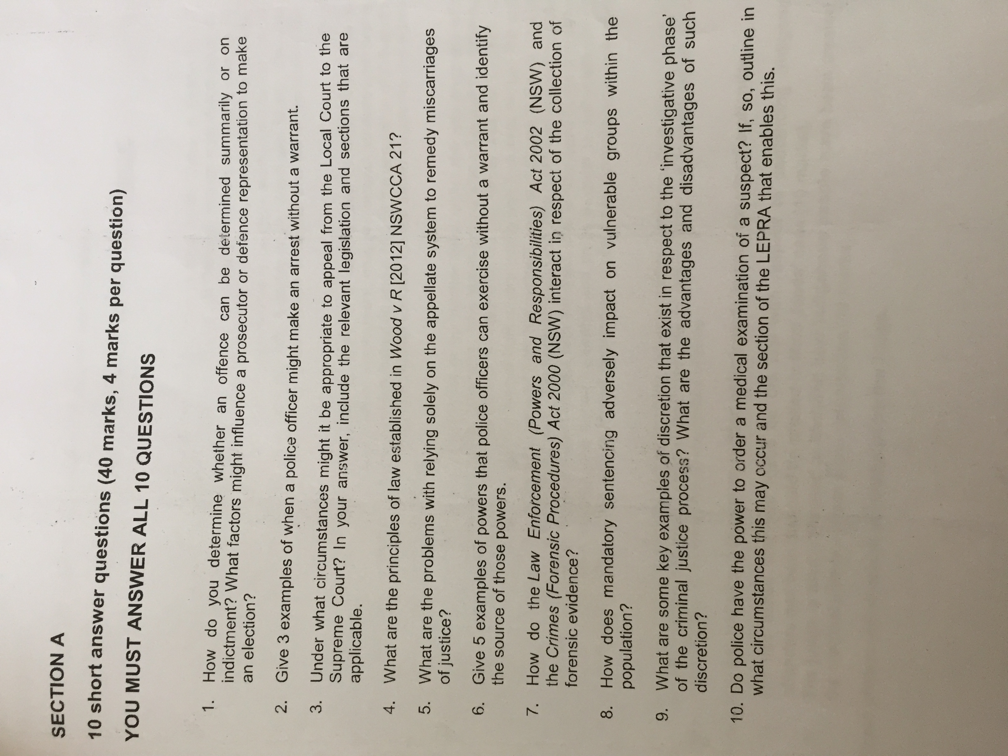 question) YOU MUST ANSWER ALL 10 QUESTIONS 1. How do you determine