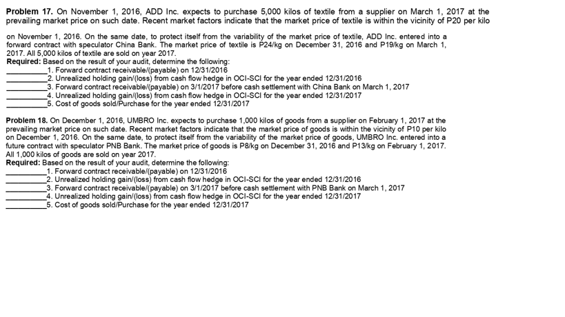 Hi! I need help on these problems. Thank you! Problem 17. On