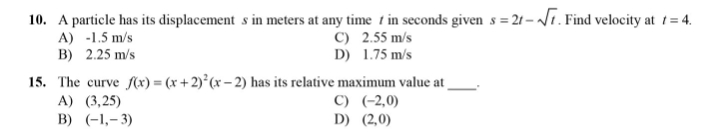 This is in Calculus and its multiple choice only. Provide necessary solution
