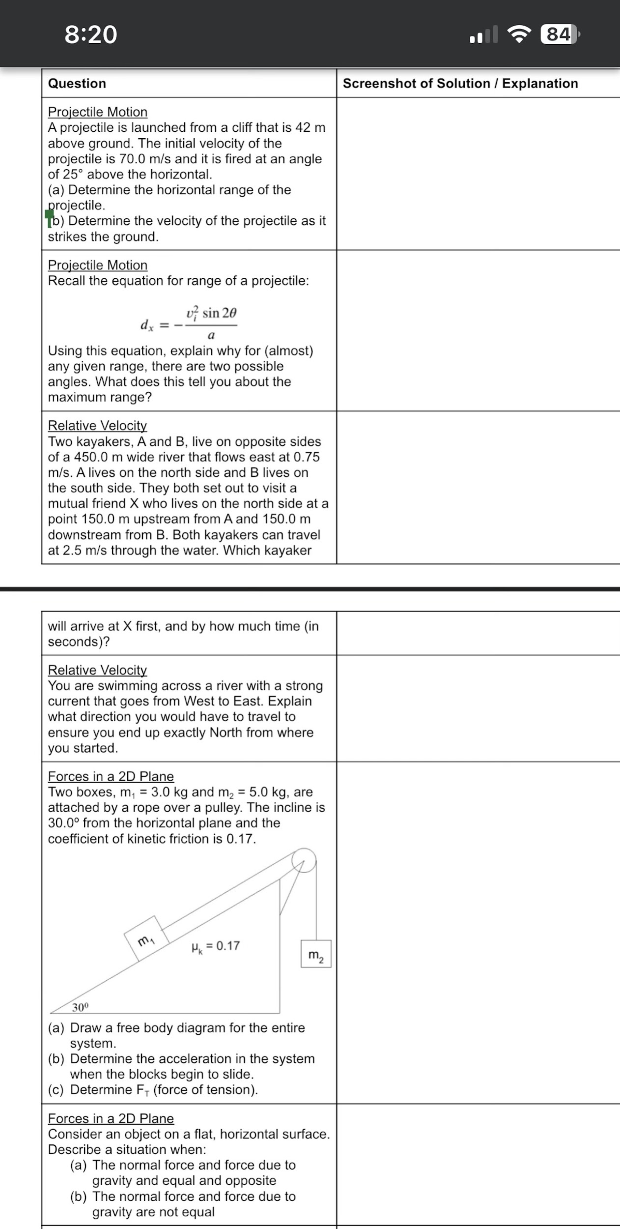  Question Pro'ectile Motion A projectile is launched from a cliff that