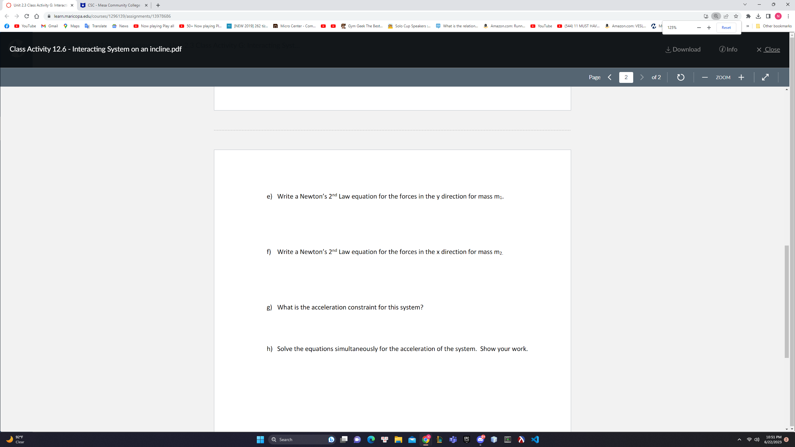 College x | + C D learn.maricopa.edu/courses/1296139/assignments/13978686 HEXALIN: YouTube M Gmail )