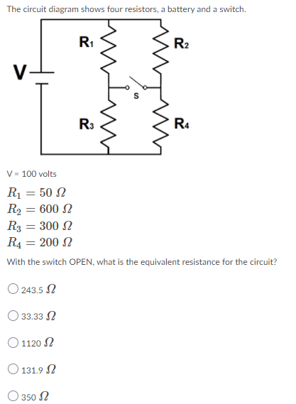 V 100 volts RI = 50 0 R2 = 600 0 R3