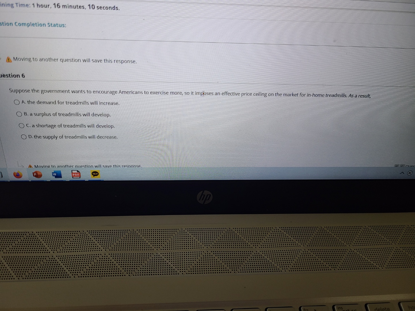 Question Completion Status: > Moving to another question will save this response.