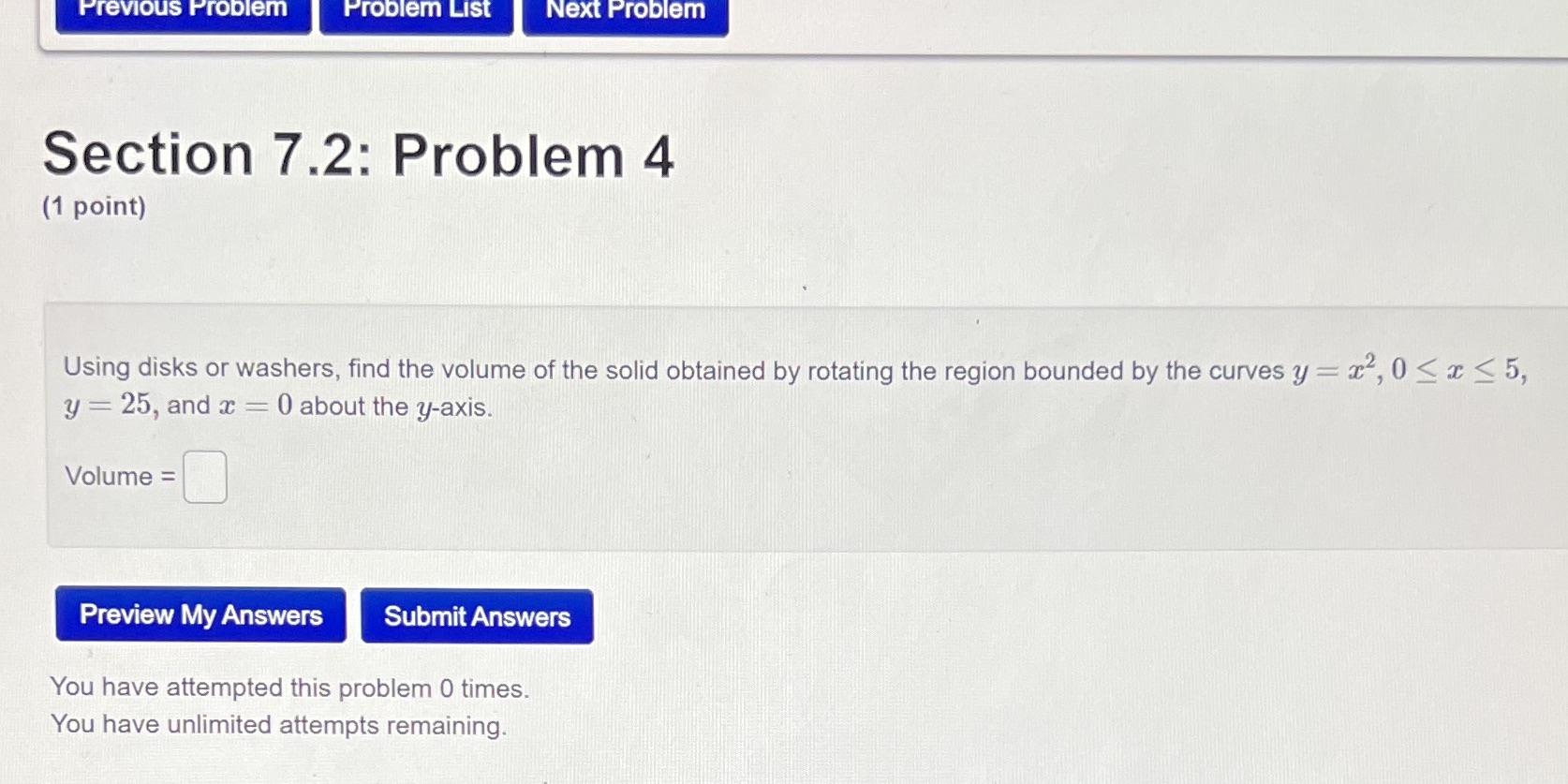  Previous Problem Problem List Next Problem Section 7.2: Problem 4 (1