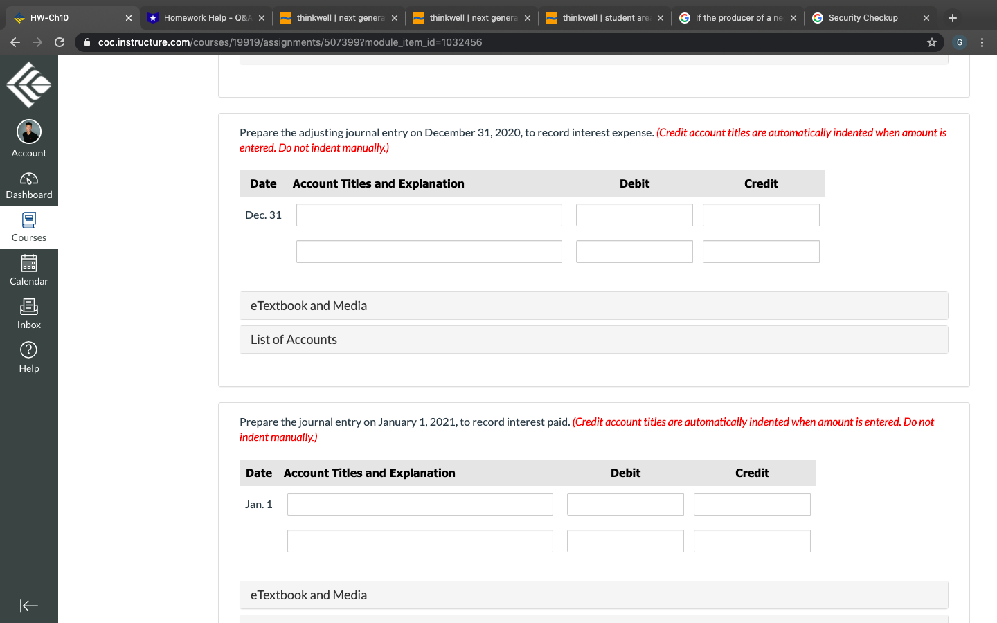 of a ne X G Security Checkup X C coc.instructure.com/courses/19919/assignments/507399?module_item_id=1032456 G 20205P