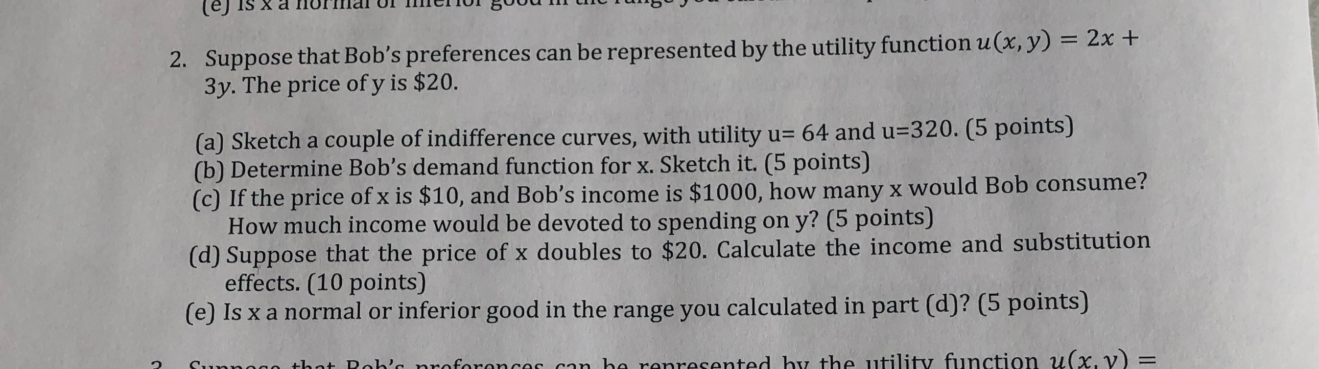  (ej is x a normal 2. Suppose that Bob's preferences can