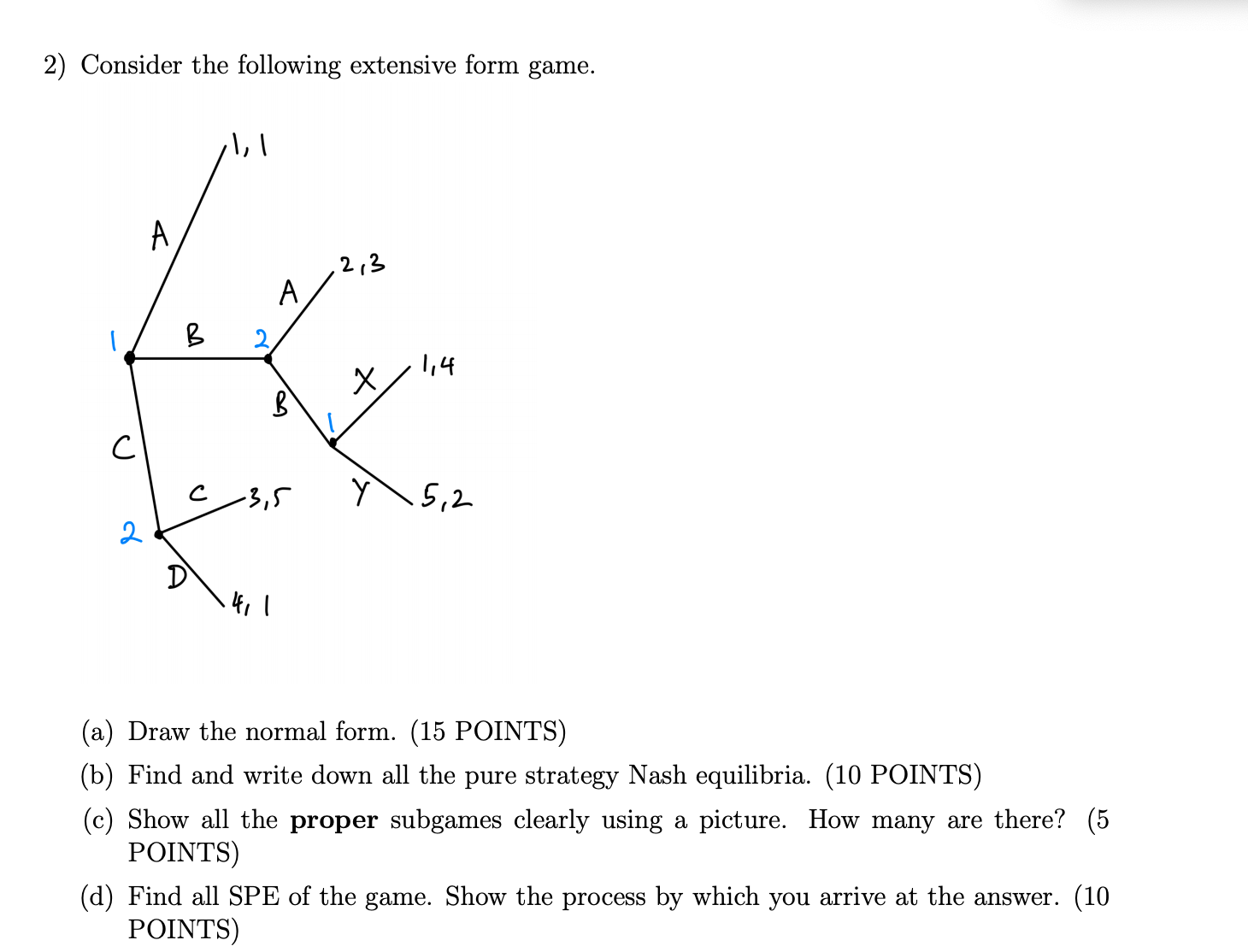 question attached please answer 2) Consider the following extensive form game (a)