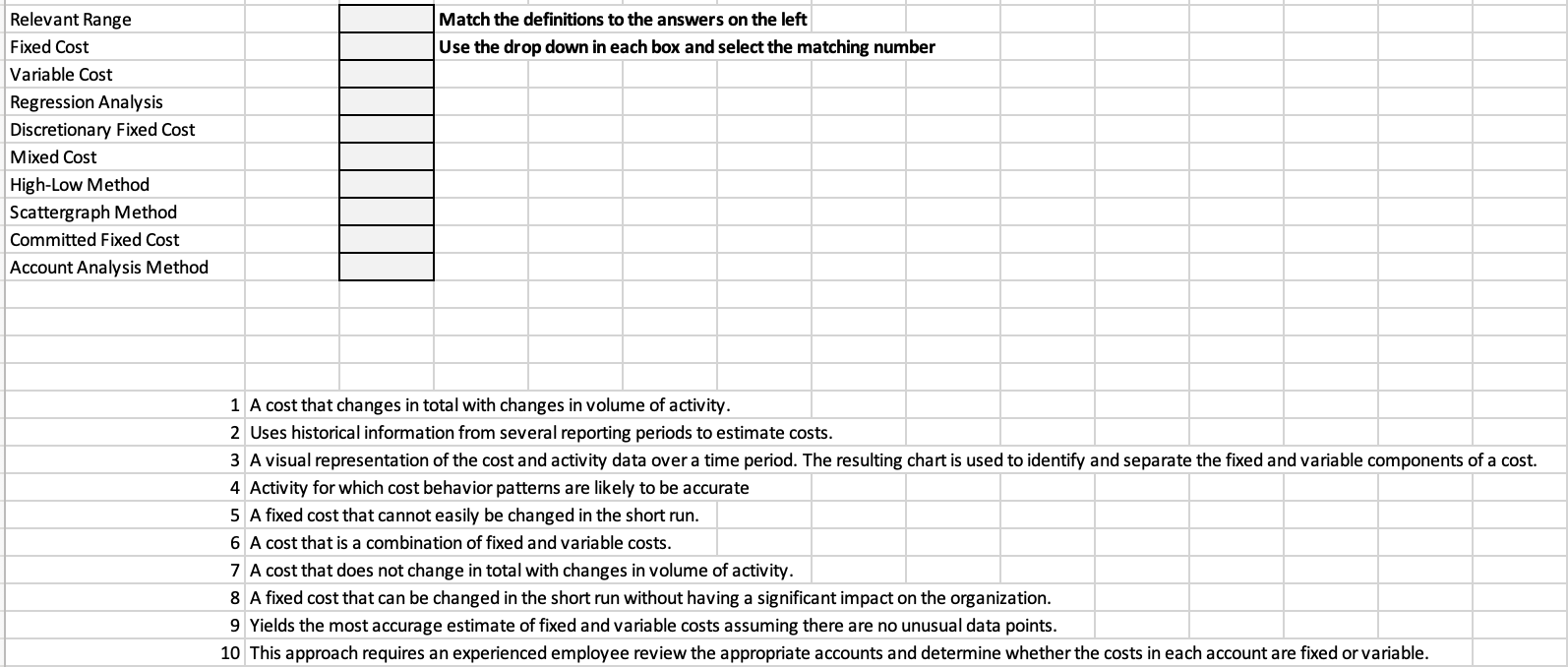 I need help matching these up. Relevant Range Match the definitions to