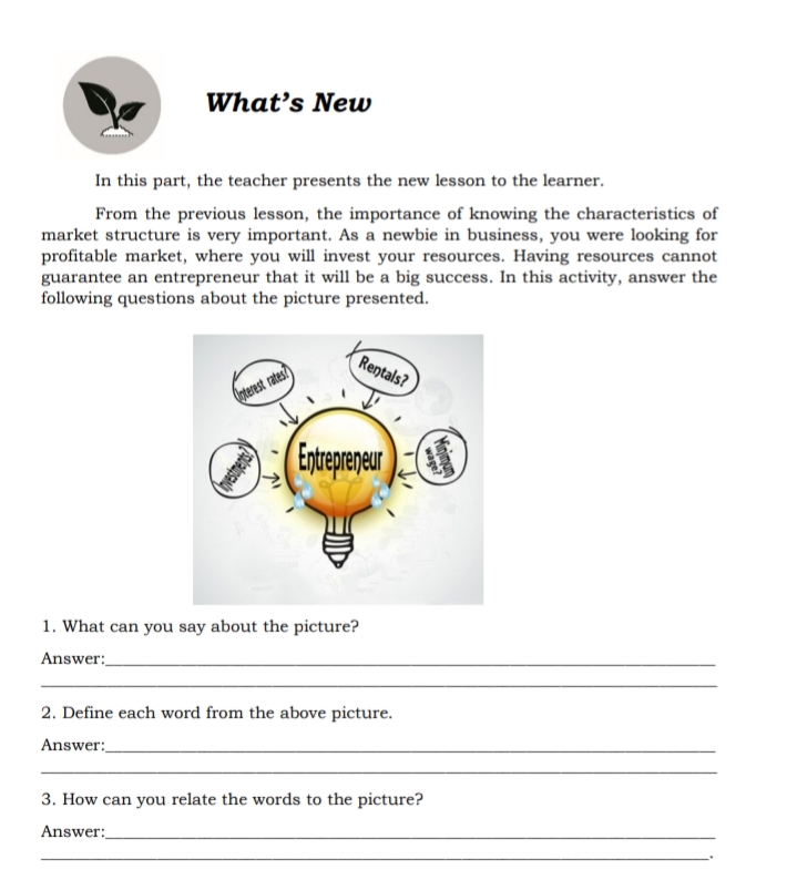 previous lesson. the importance ol' knowing the characteristics of market structure is