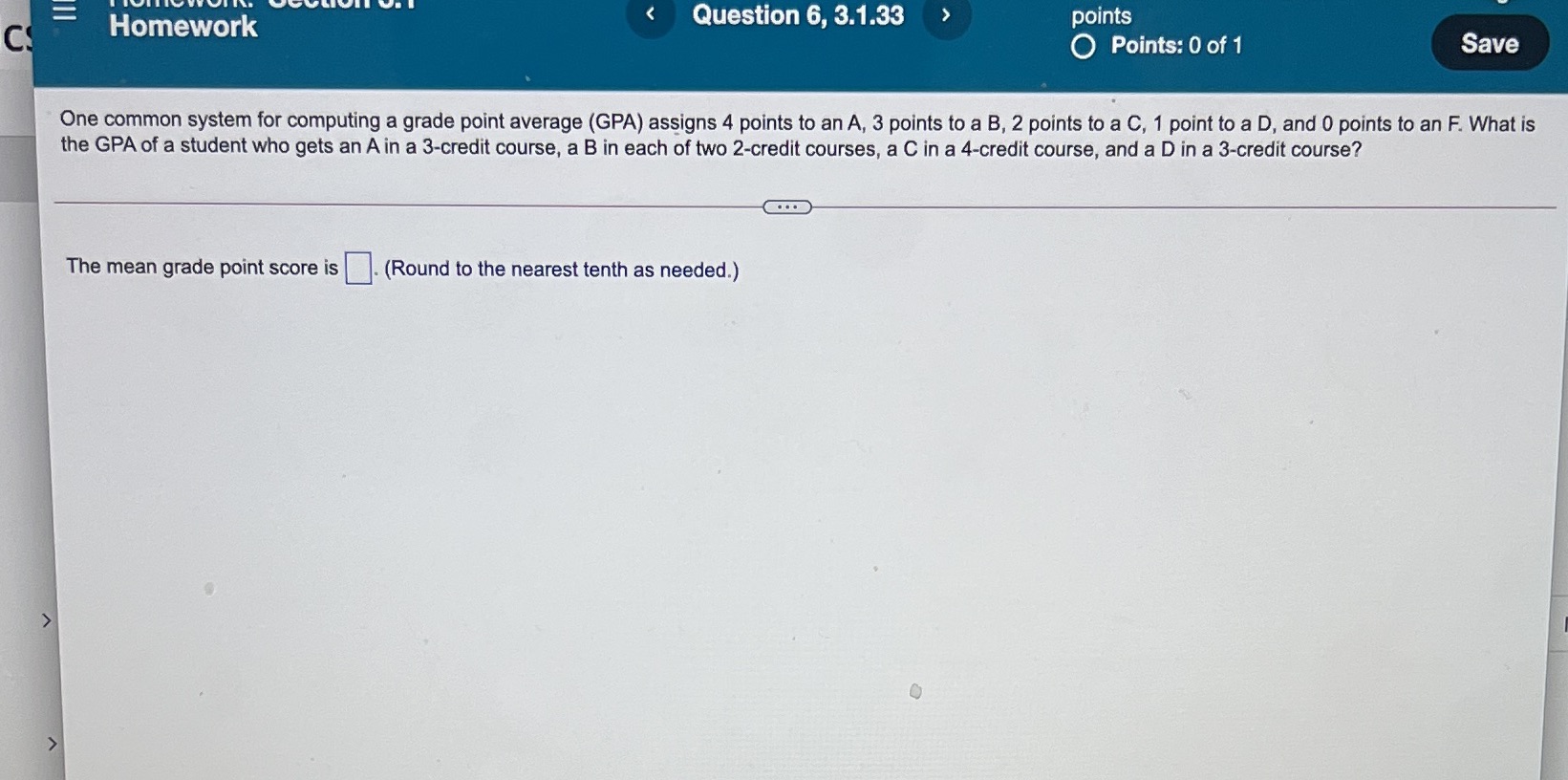 What is the mean grade point score ? E Homework points C