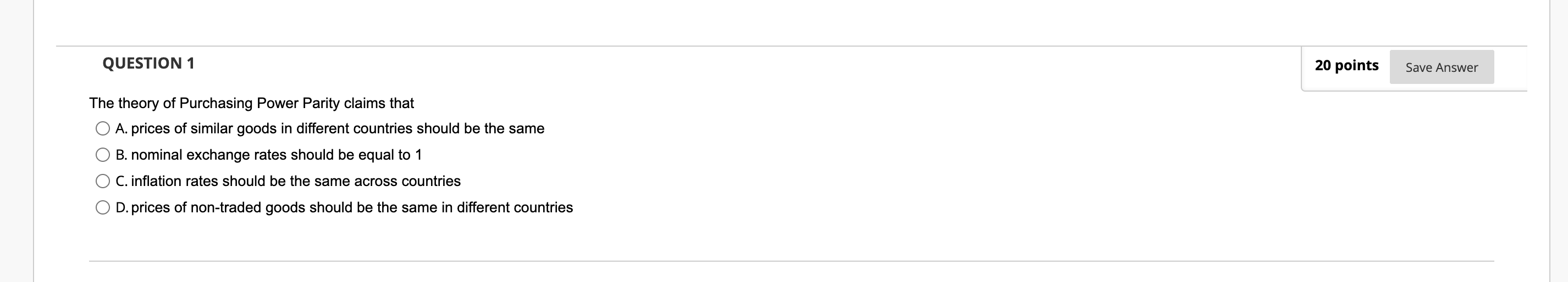 the price of 1 Euro in U.S. dollars. Which of the following