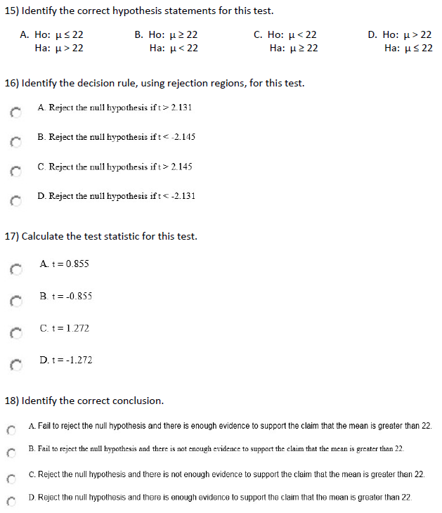 to calculate an 85% confidence interval for the population mean. A. (20.439.
