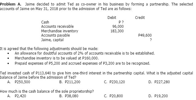 Problem A. Jaime decided to admit Ted as co-owner in his