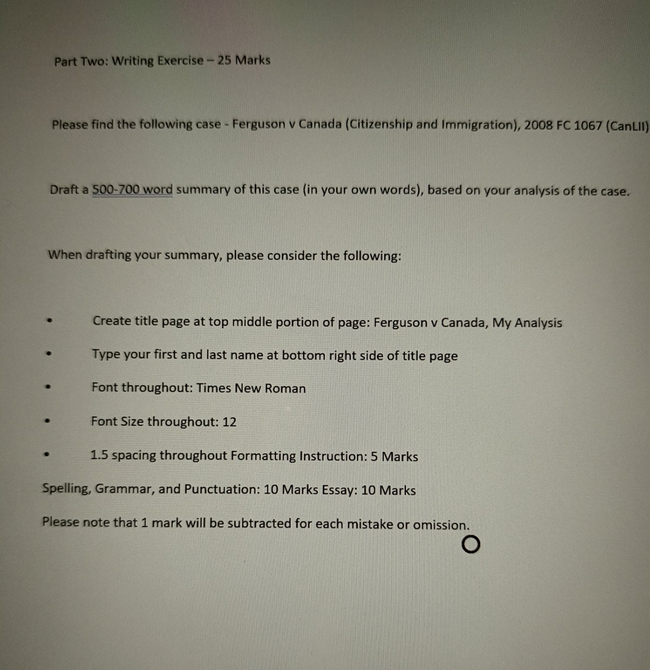 law issues Part Two: Writing Exercise - 25 Marks Please find the