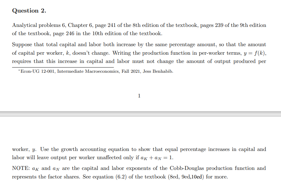 Question 2. Analytical problems 6, Chapter 6, page 241 of the