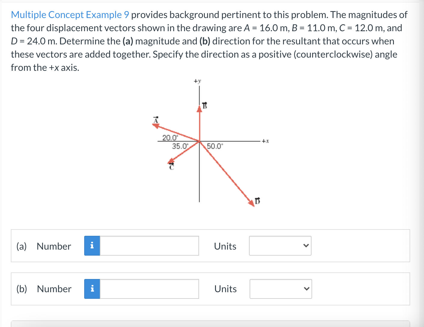 magnitudes of the four displacement vectors shown in the drawing areA =