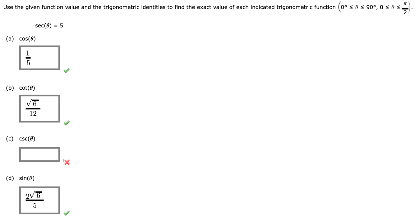 trigonometric function (0 s e s 90, 0 s es - sec(0)