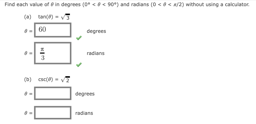 = 5 (a) cos(0) (b) cot(0) V6 12 (c) csc(0) X (d)