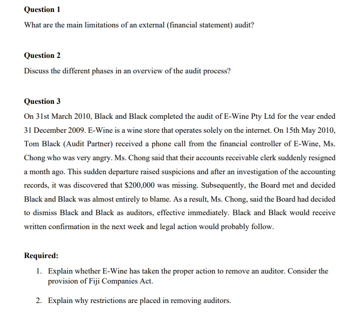 of an external {financial statement] audit'?r Question 1 Discuss the different phases