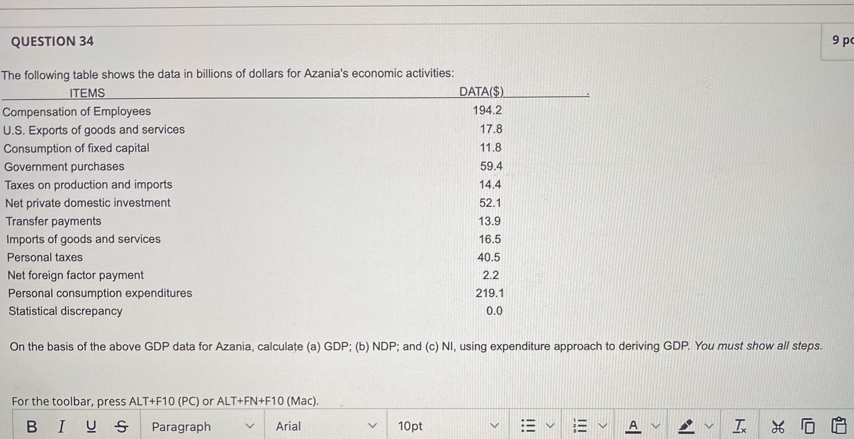  QUESTION 34 9 p The following table shows the data in