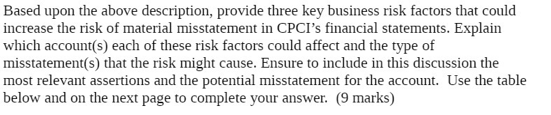 that could increase the risk of material misstatement in CPCI's financial statements.