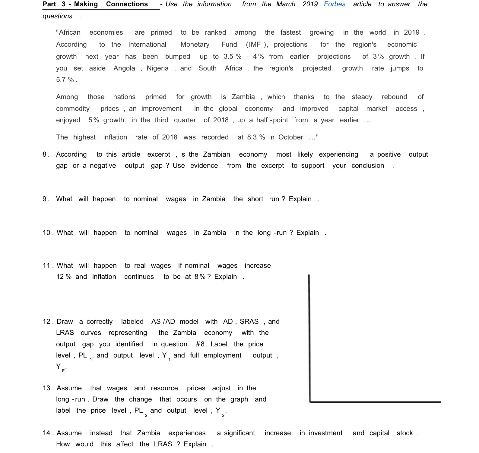 March 2019 Forbes article to answer the questions "African economies are primed