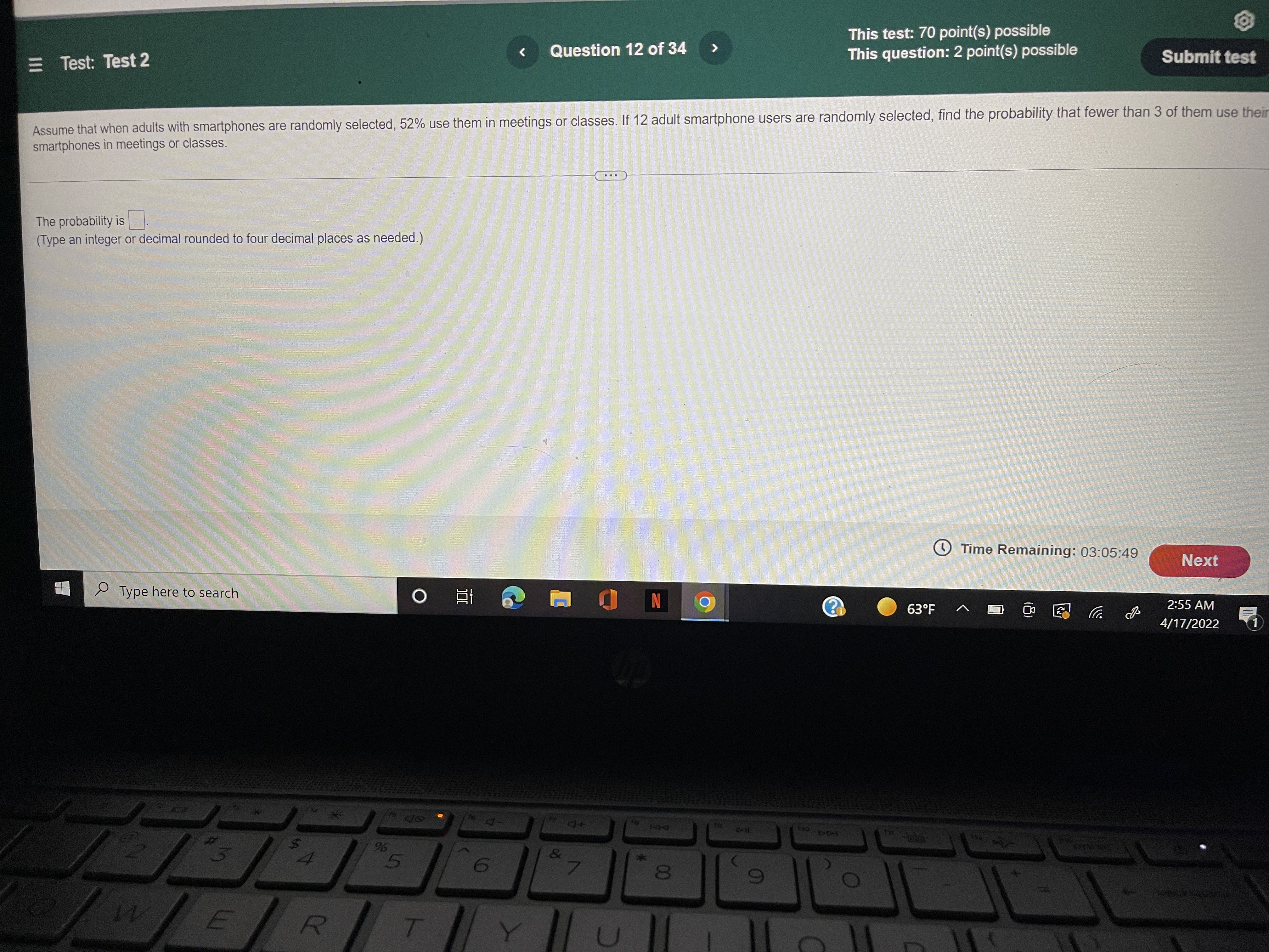This question: 2 point(s) possible Submit test Find the area of the