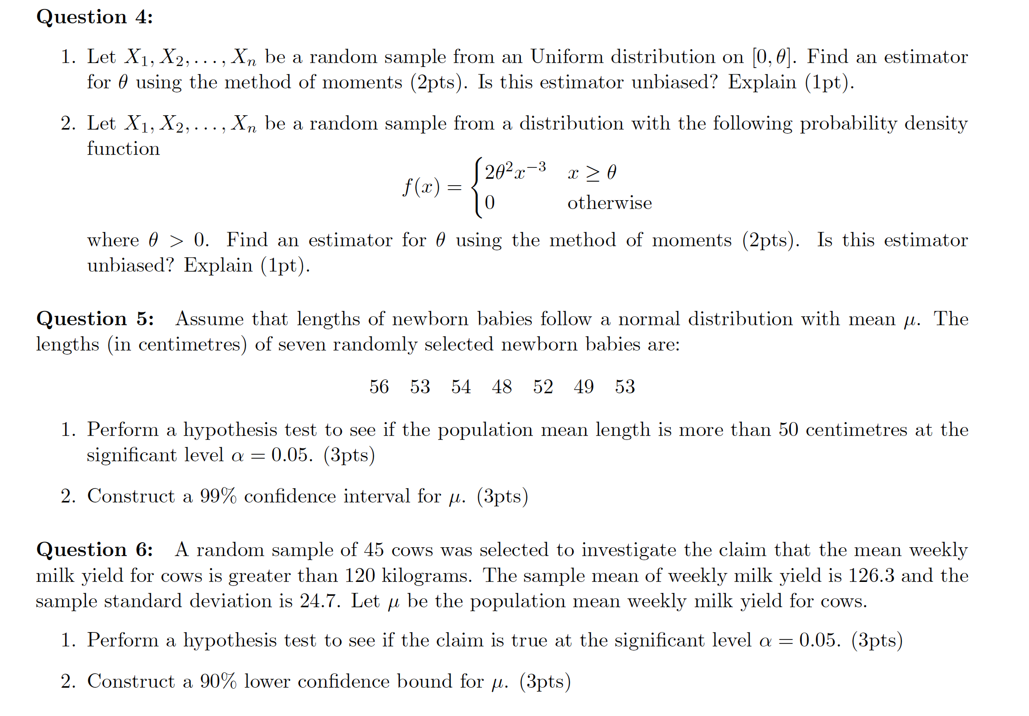  Question 4: 1. Let X1, X2, . . . ,Xn be