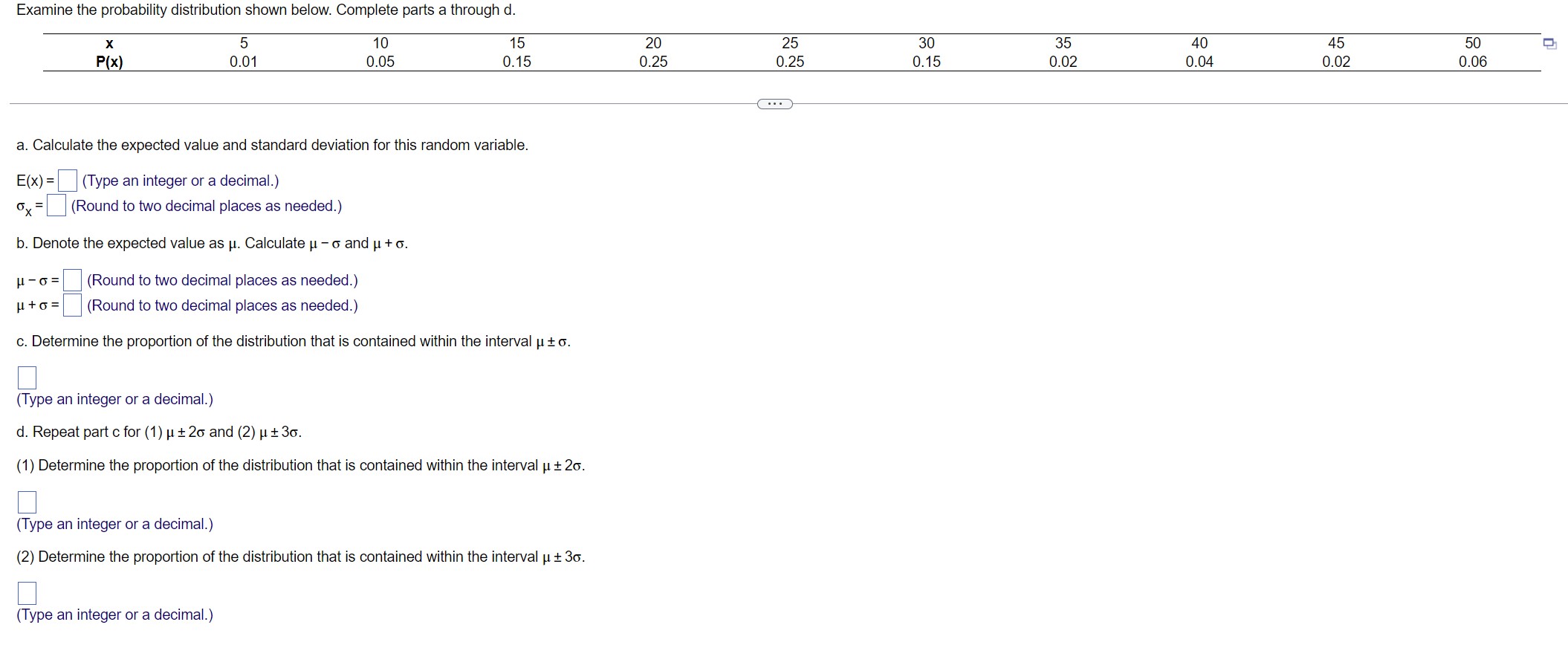 Examine the probability distribution shown below. Complete parts a through d.