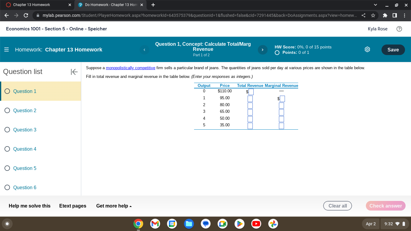 Chapter 13 Homework Do Homework- Chapter 13 Homx + Economics 1001 -