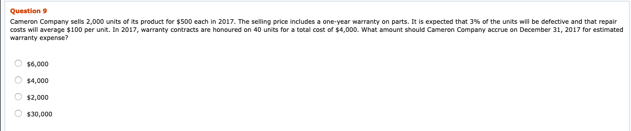 Answer with full solution Question 9 Cameron Company sells 2,000 units of