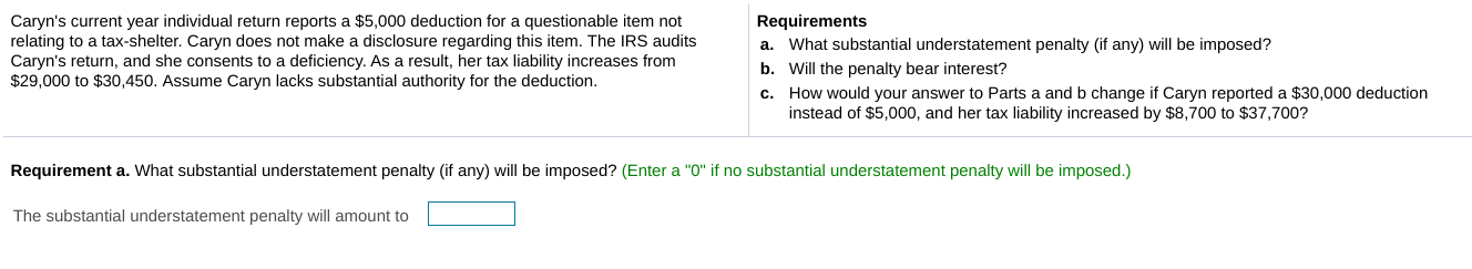 thank you! Caryn's current year individual return reports a $5,000 deduction for