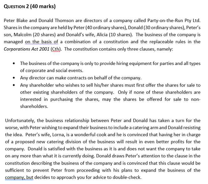  Question 2 [40 marks] Peter Blake and Donald Thomson are directors