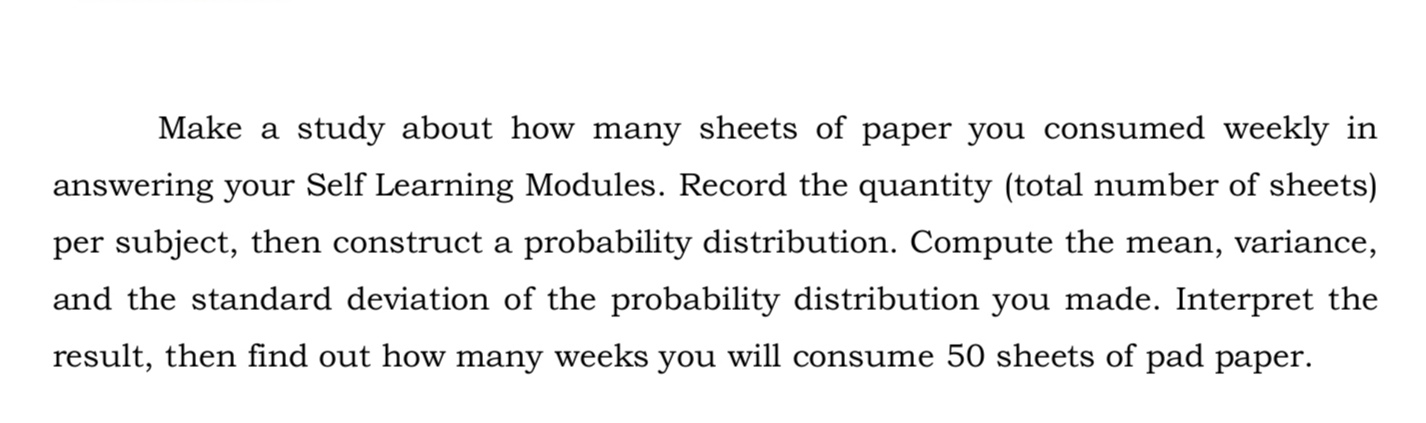 paper you consumed weekly in answering your Self Learning Modules. Record the