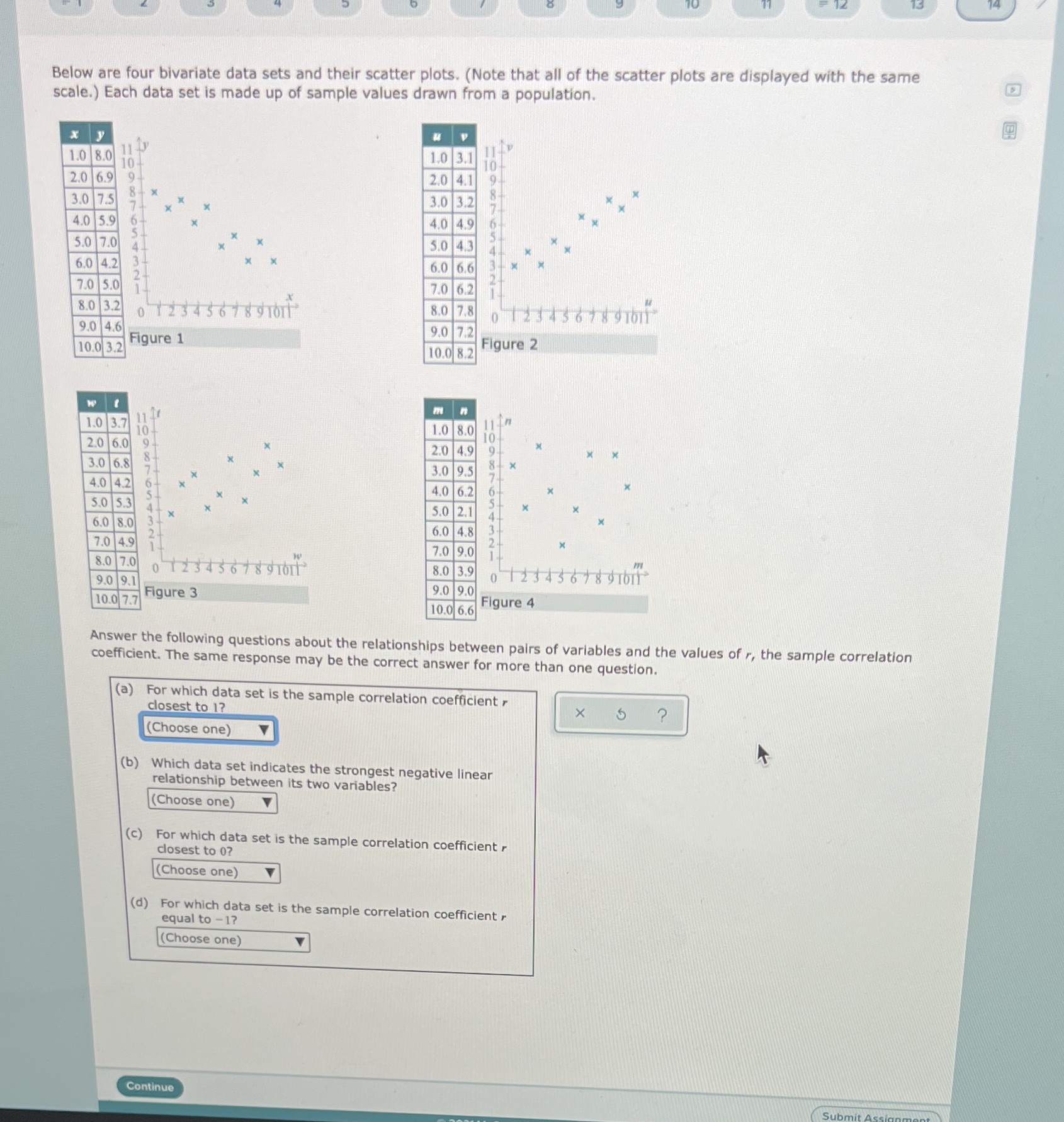  Below are four bivariate data sets and their scatter plots. (Note