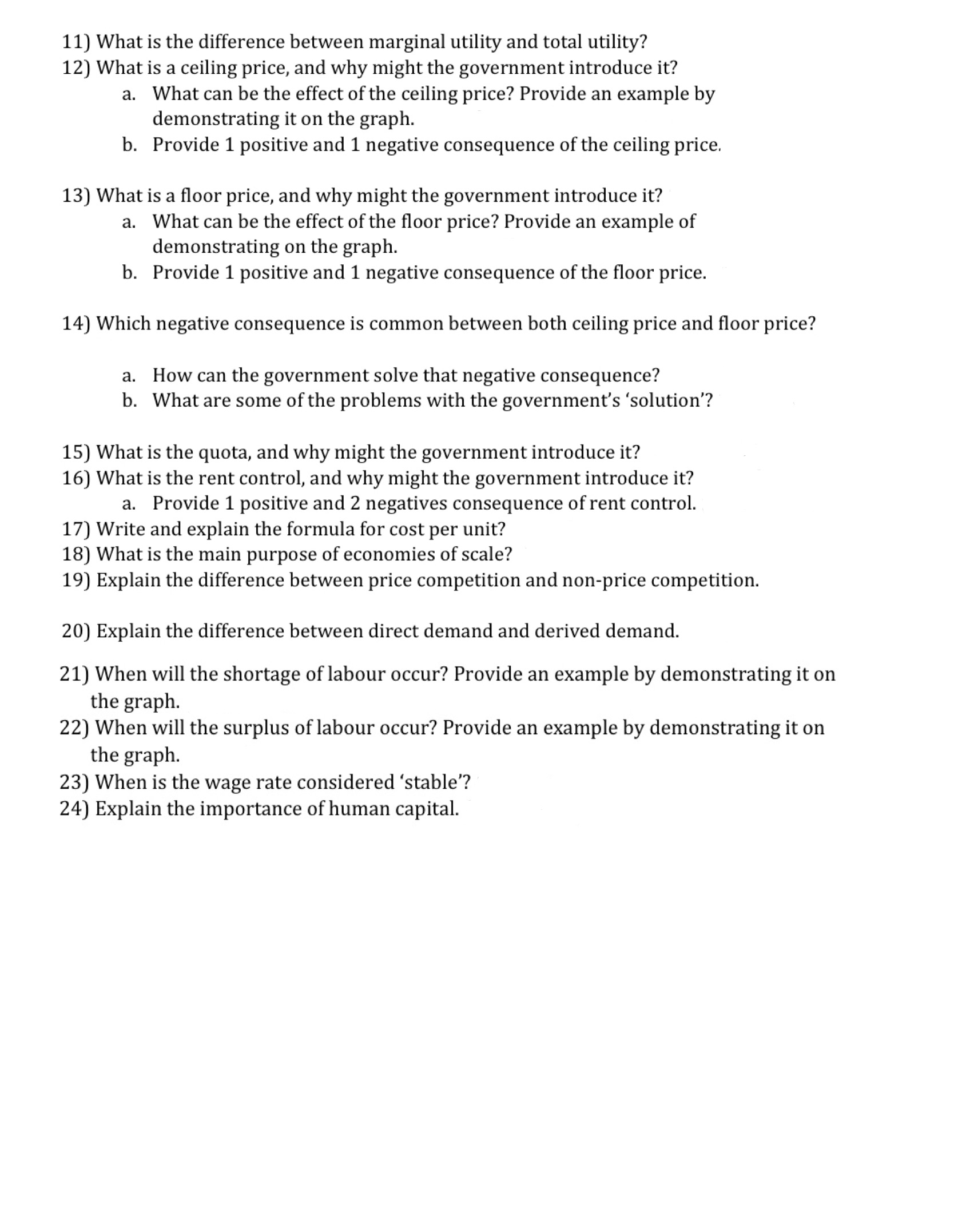 12) What is a ceiling price, and why might the government introduce