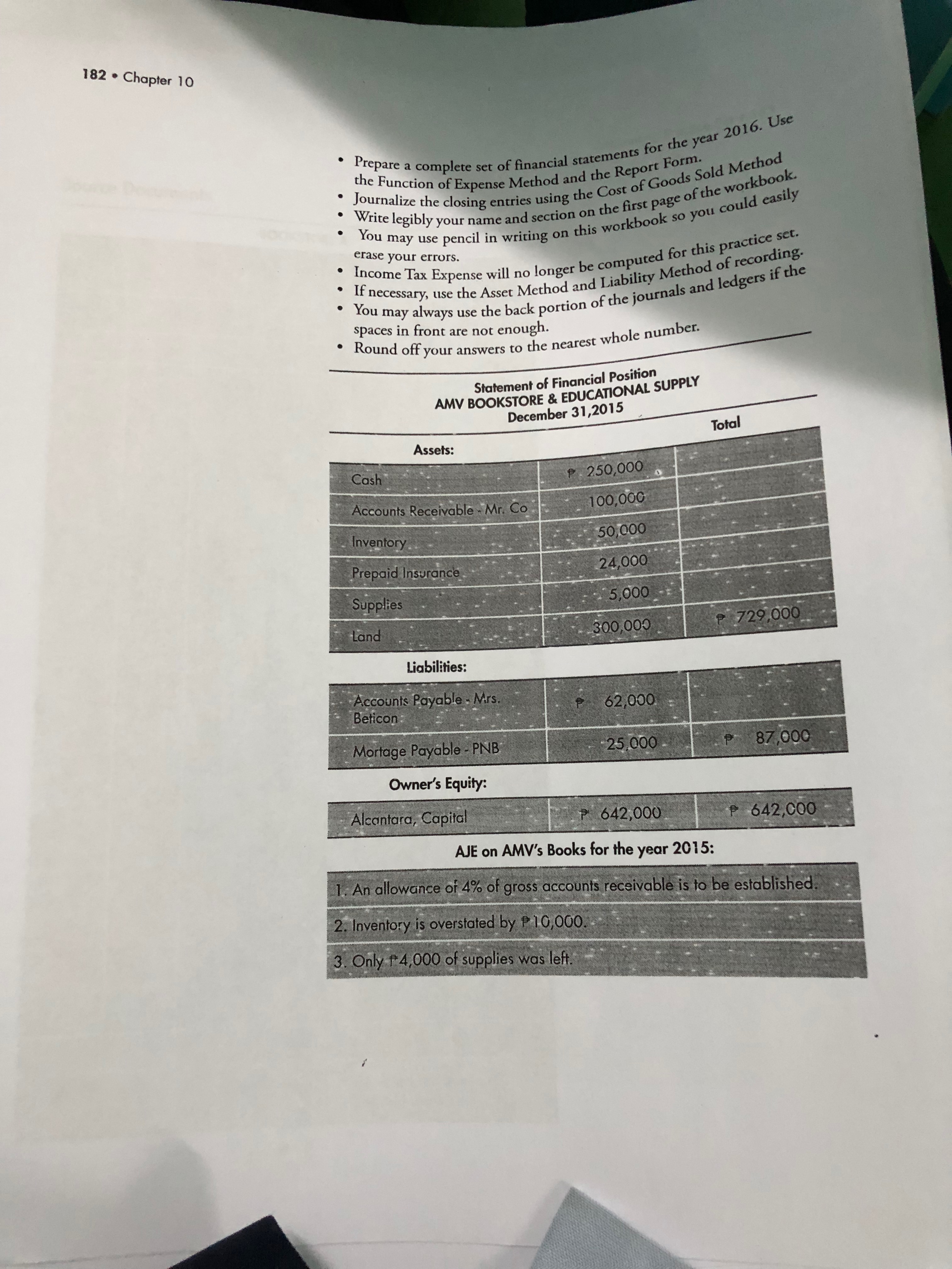 duties for Arsenio M. Velasco (AMV) Bookstore and Educational Supplies. The business