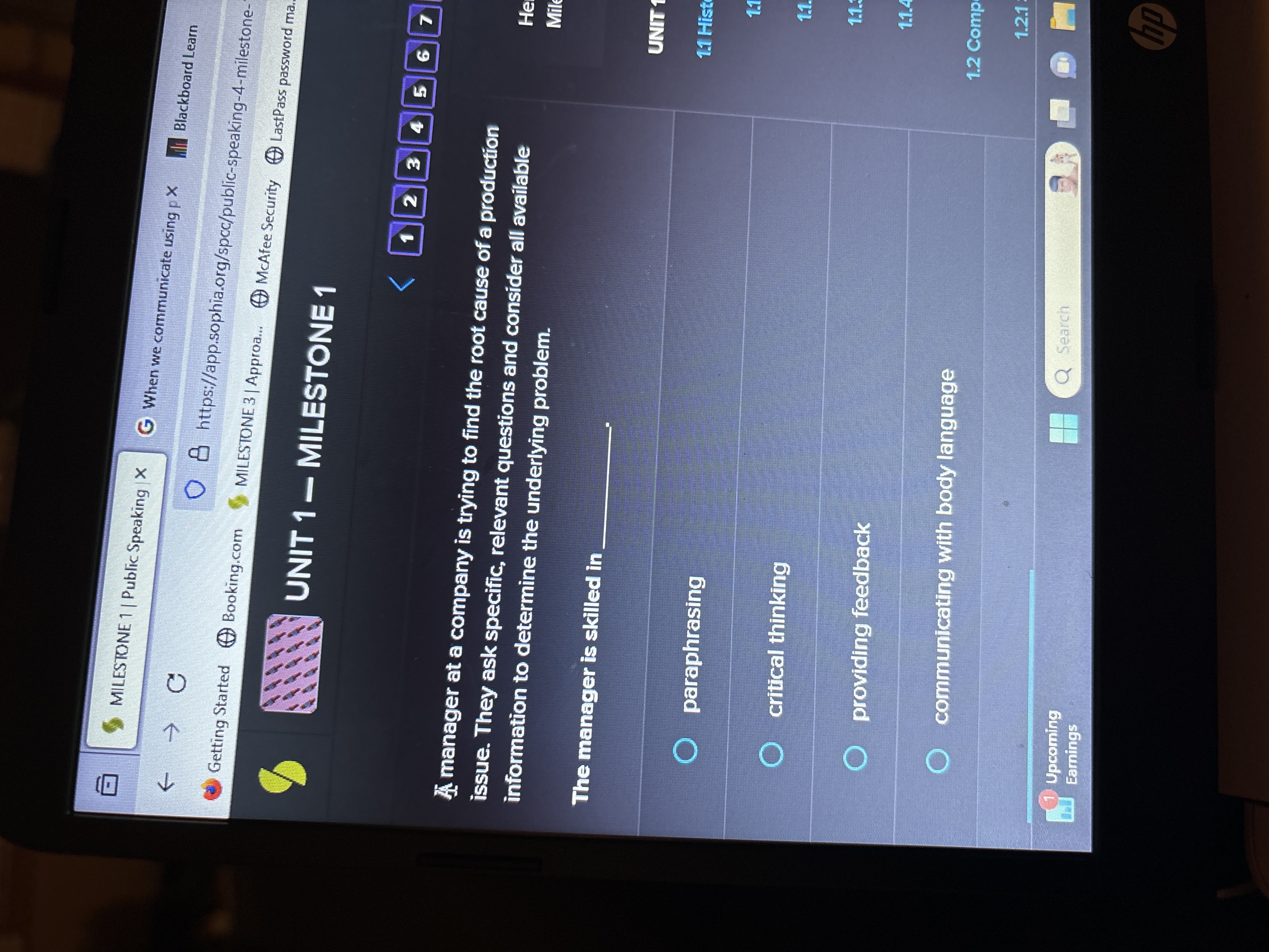 p x Blackboard Learn O & https://app.sophia.org/spcc/public-speaking-4-milestone- Getting Started @ Booking.com MILESTONE