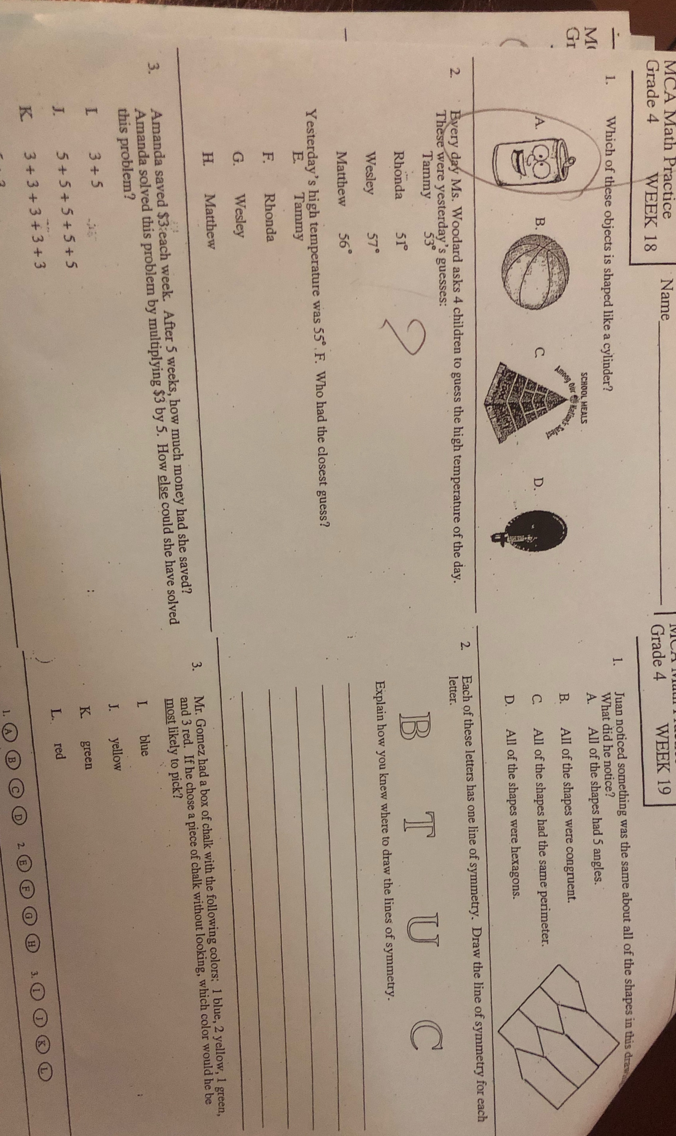 Math Practice Grade 4 Name WEEK 18 Grade 4 WEEK 19