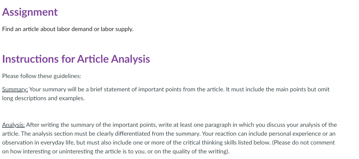 for Article Analysis Please follow these guidelines: Summary; Your summary will be