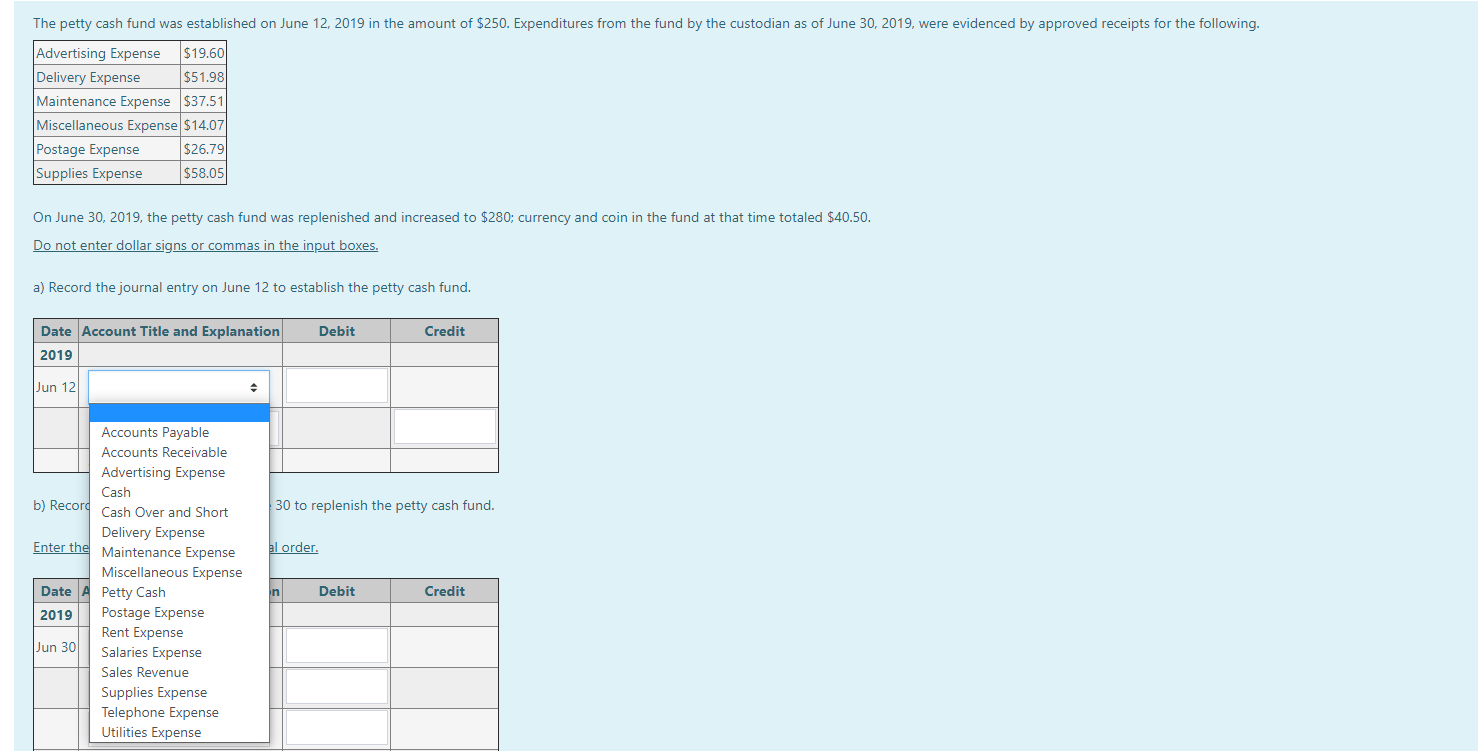Payable Accounts Receivable b) Record Advertising Expense Cash Enter the Debit Credit
