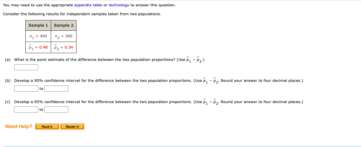 to answer this question. Consider the following results for independent samples taken