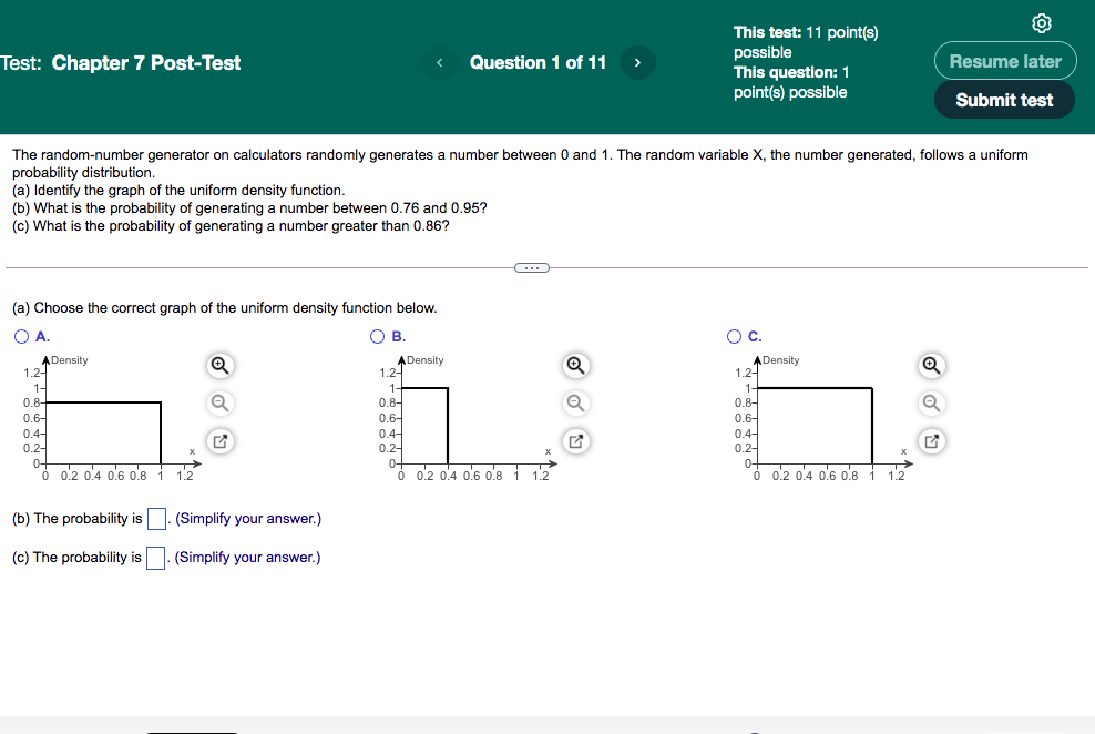 This question: 1 point(s) possible Resume later Submit test The random-number generator