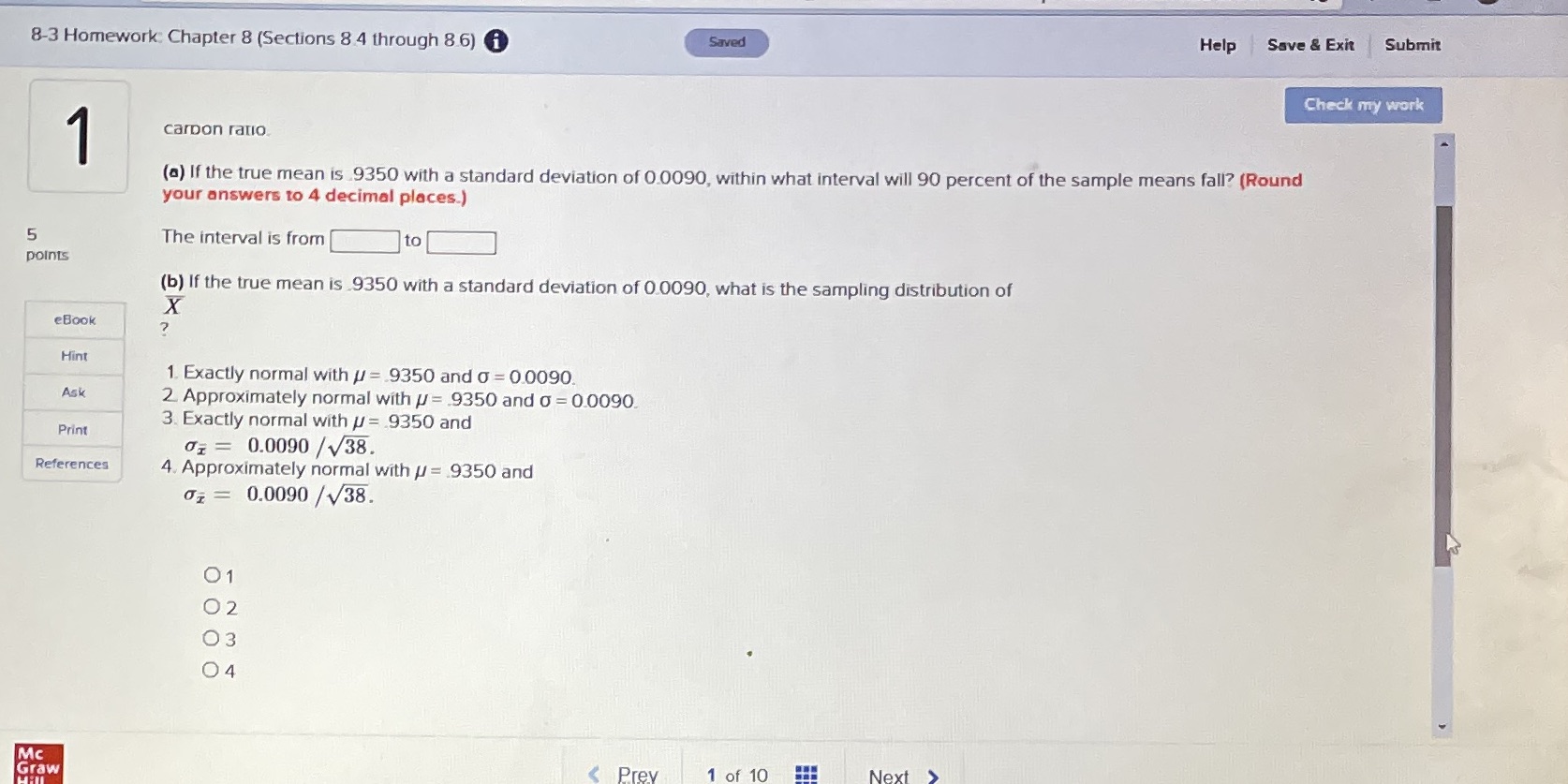 Question 1 8-3 Homework: Chapter 8 (Sections 8 4 through 8 6)