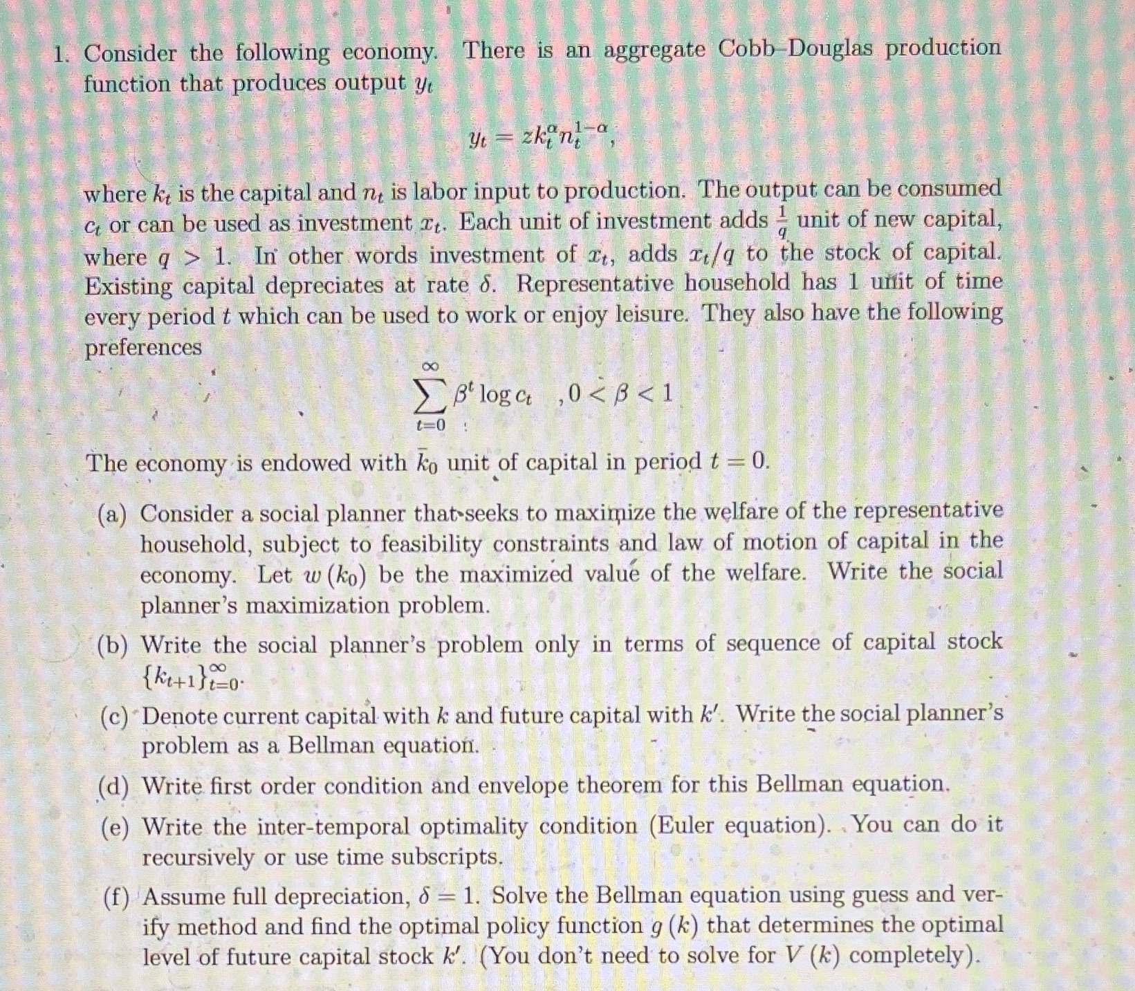 Please answer with all the math details 1. Consider the following economy.