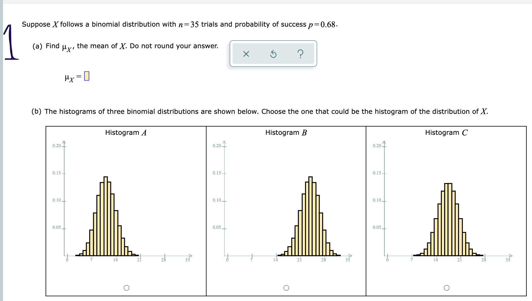 binomial distribution with w =10 trials and probability of success Pw =
