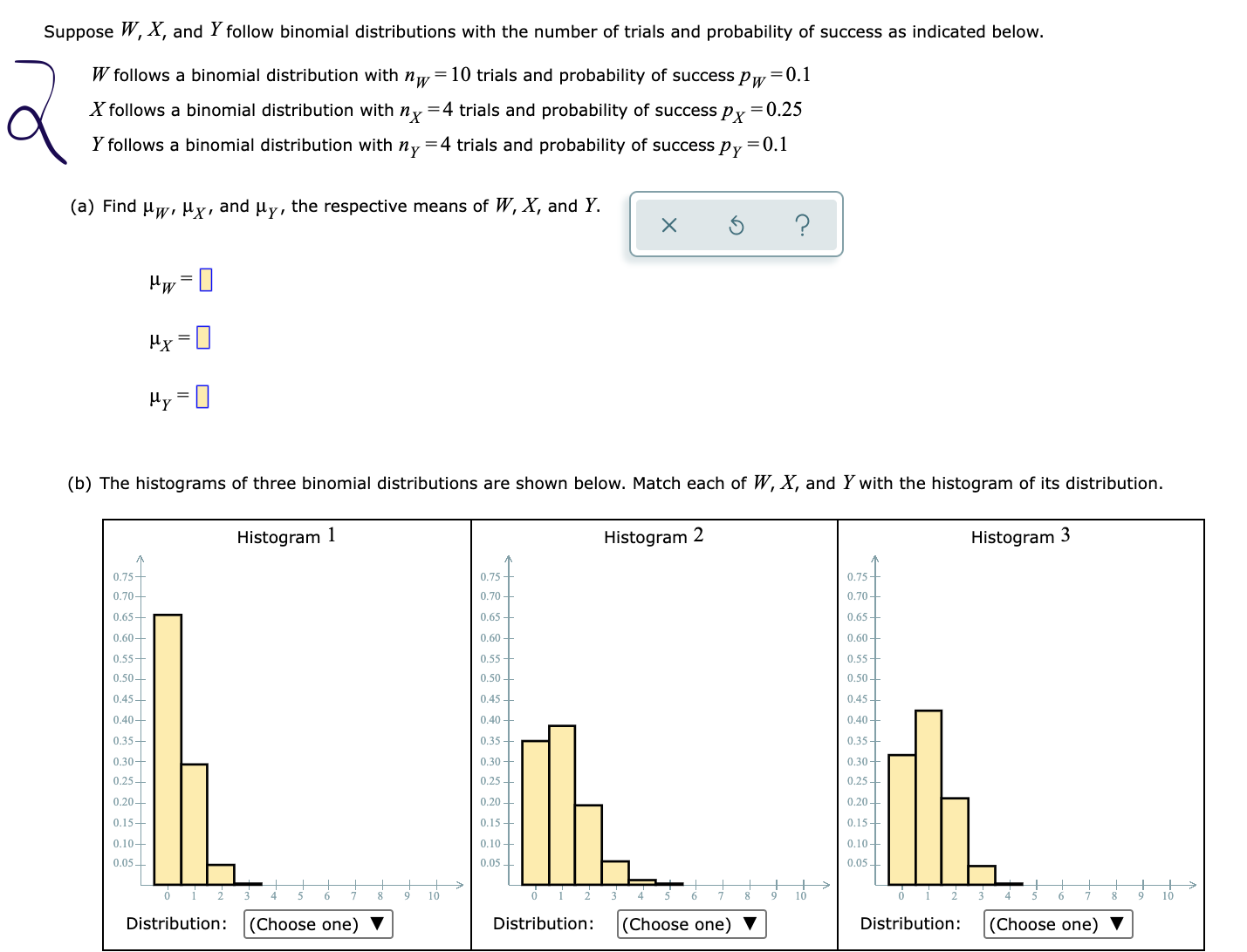 0.1 X follows a binomial distribution with ny =4 trials and probability