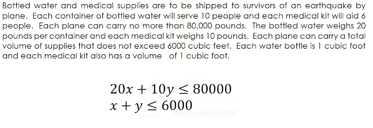 a total volume of supplies that does not exceed 6000 cubic feet.