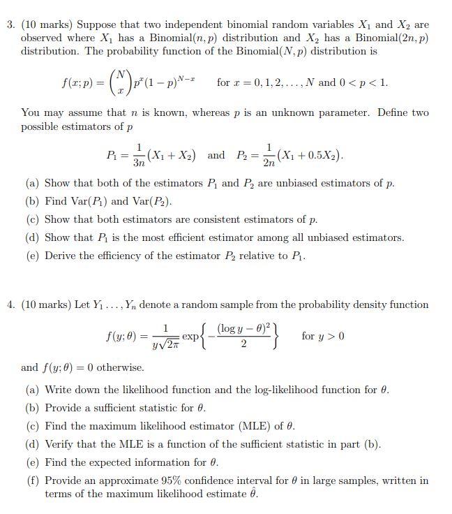 and X2 are observed where X] has a Binomial(n, p) distribution and