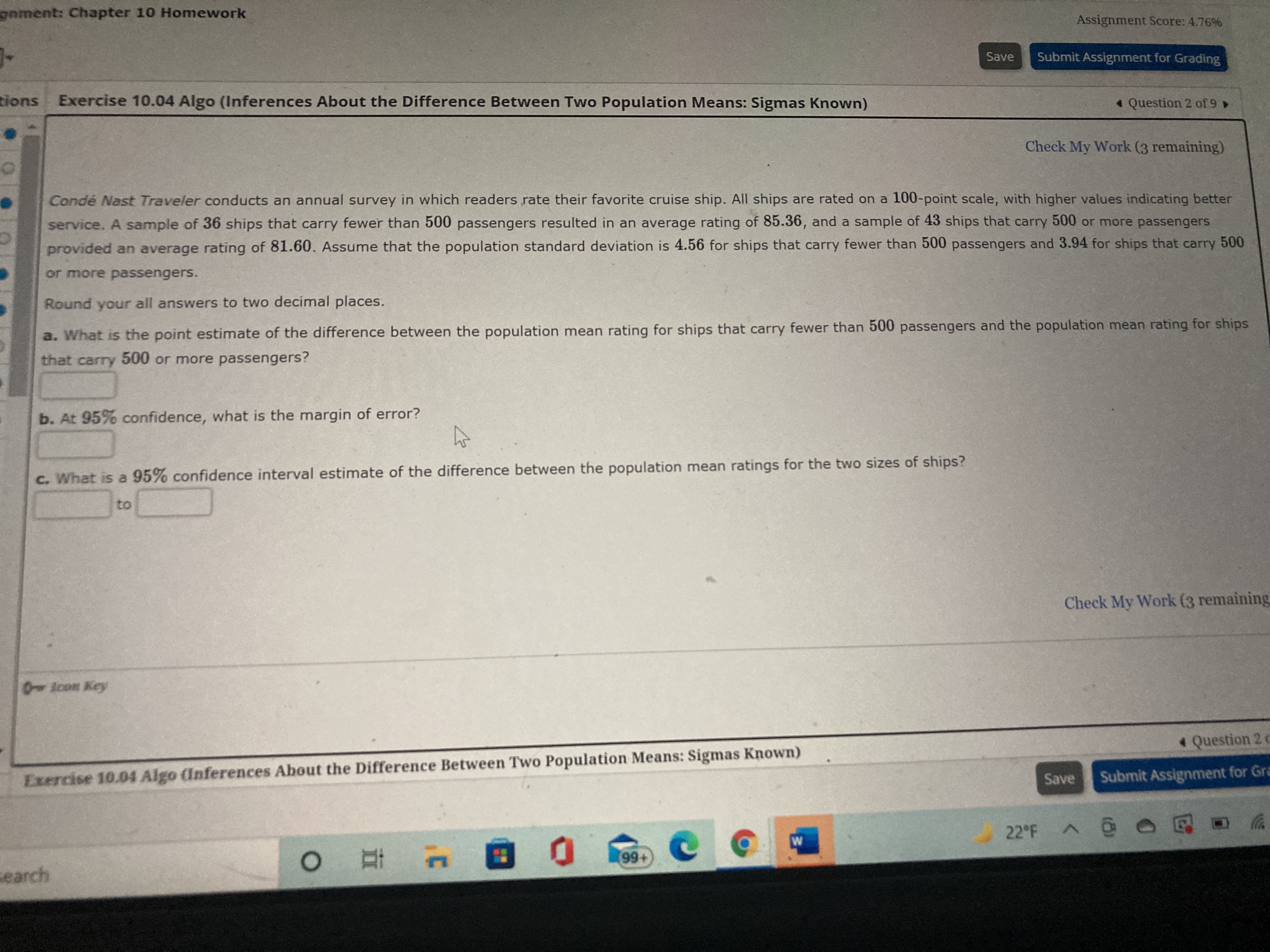 Please answer all blanks. goment: Chapter 10 Homework Assignment Score: 4.76% Save